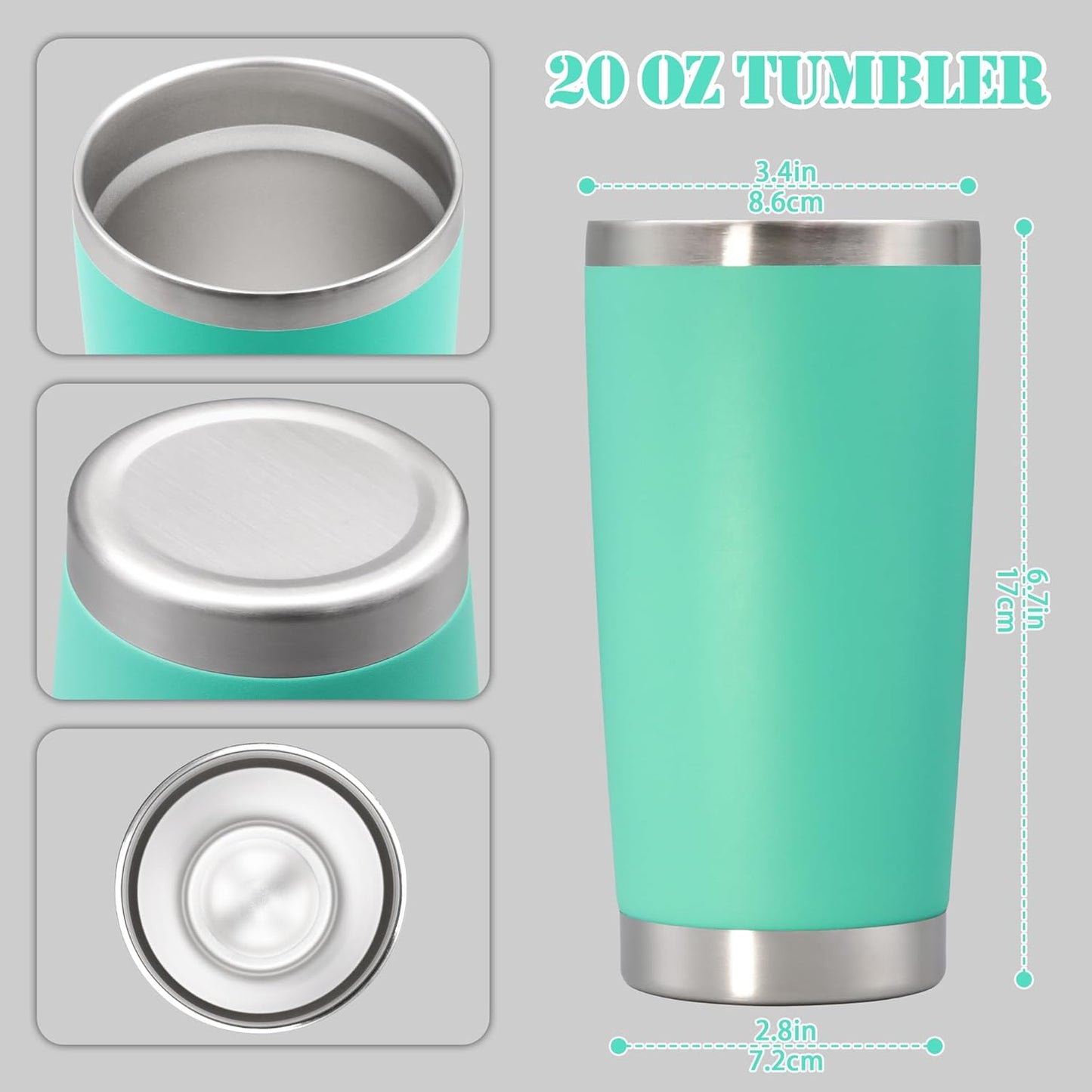 20 oz Tumbler with lid Double Wall Vacuum Insulated Tumblers Stainless Steel Coffee Mug Travel Coffee Tumbler Powder Coated Tumbler Cup Keep Hot&Cold - (Light Blue 6 Pack)