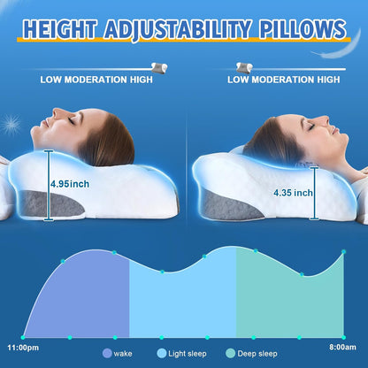 Cervical Neck Pillows for Side Sleeper - Memory Foam Neck Pillows for Pain Relief Contour Ergonomic Neck Support - Adjustable Orthopedic Bed Pillows with Breathable Pillowcase Queen Size