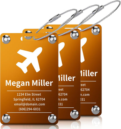3 Pack Personalized Luggage Tags for Suitcases, Handmade Engraved Stainless Steel Custom Luggage Tags for Cruise Travel with Stainless Loop, Suitcase Identifier Metal Name Baggage Tag