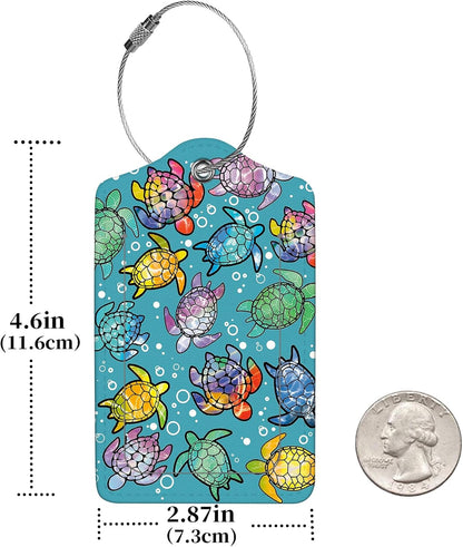 2 Pcs Luggage Tags for Suitcase, Cute Unique PU Leather Travel Bag Tag with Privacy Cover ID Label Address Card and Durable Metal Ring Suitable for Men Women Children Backpack,Gradient Color Turtle