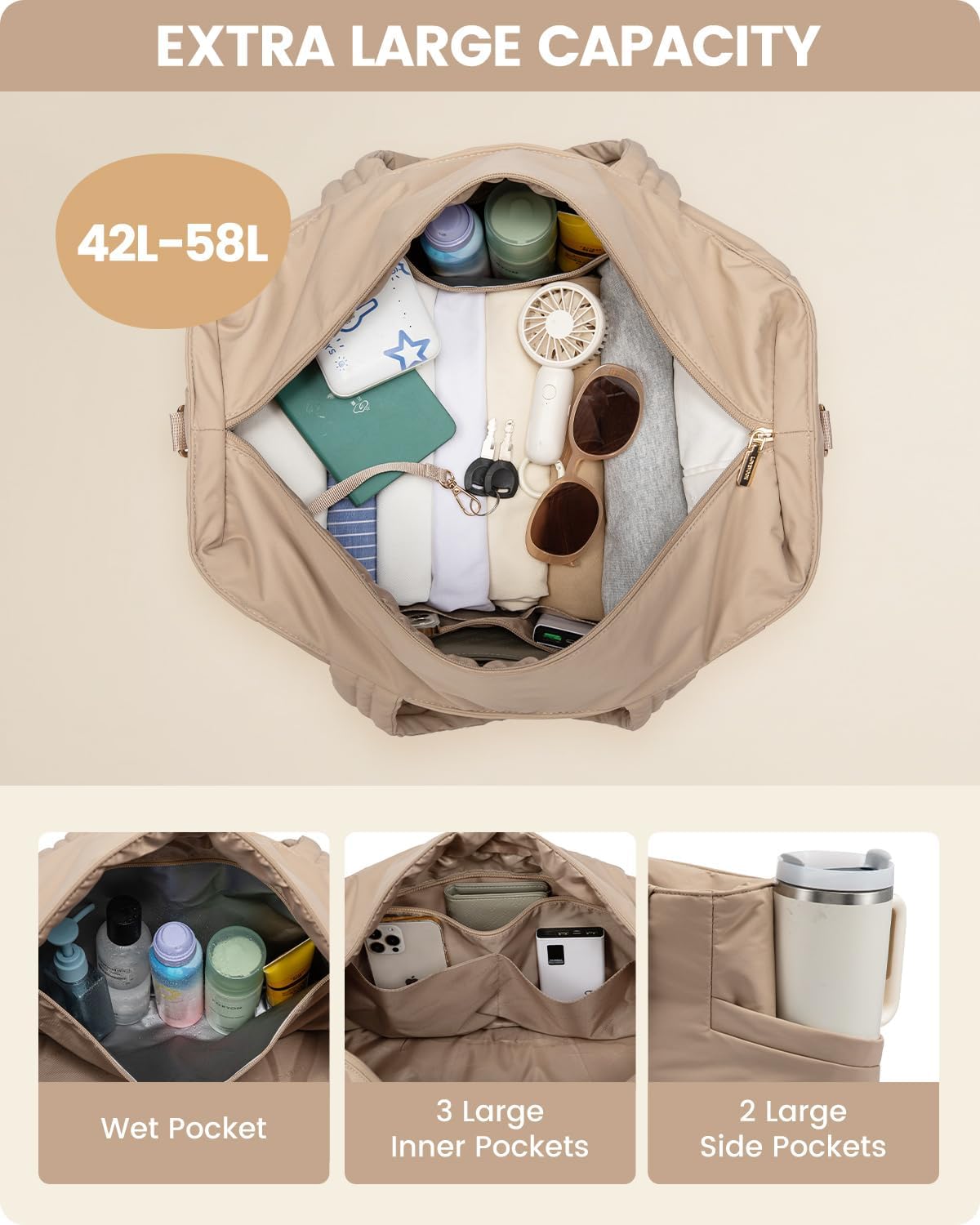 LOVEVOOK Travel Duffle Bag, Puffer Weekender Bags for Women with Shoe Compartment, Carry On Overnight Hospital Bag, Gym Tote