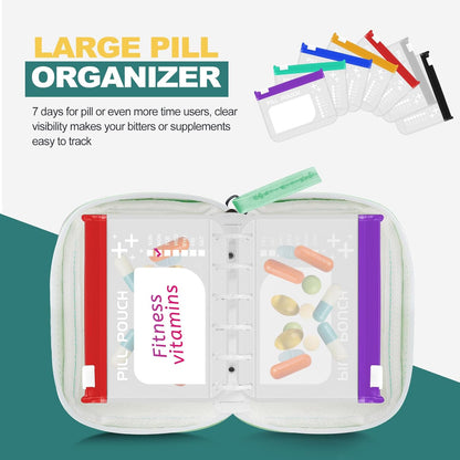 A7-L Water-Proof Pill Pouch Set， Large Pill Organizer, BPA Free, A7-L Pill Loose-Leaf Storage with Color-Coded Medicine Pouches, Reusable Travel Medicine Organizer， Zippered Pill Organizers Weekly