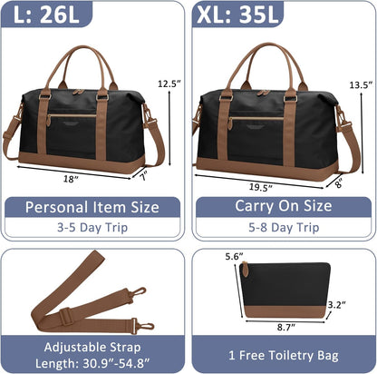 Travel Duffle Bag for Women, Weekender Bags, Hospital Bag for Labor Delivery, Lightweight Tote Duffel Overnight Bag with Luggage Sleeve, Airplane Travel Bags with Toiletry Bag,X-Large,Black