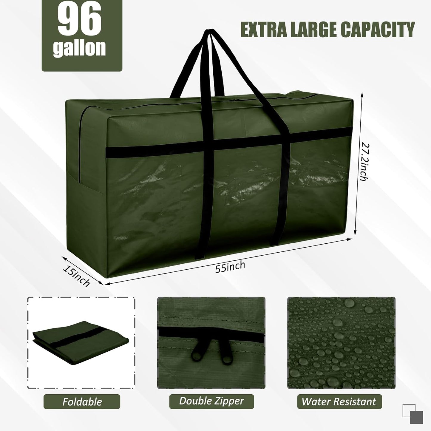 4 Pcs Large Moving Bags with Zipper and Handles Foldable Storage Duffle Bags Heavy Duty Extra Large Totes for College Dorm Travel Clothes Blankets Bedding Moving(96 Gallon,Green)