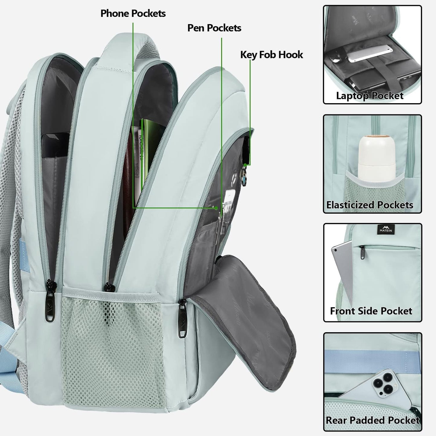 MATEIN Travel Laptop Backpack, Lightweight Anti Theft School Bookbag for Girls Boys and Students with USB Charging Port, Water Resistant 15.6 Inch Computer Bag Sturdy College Daypack Gift for Women