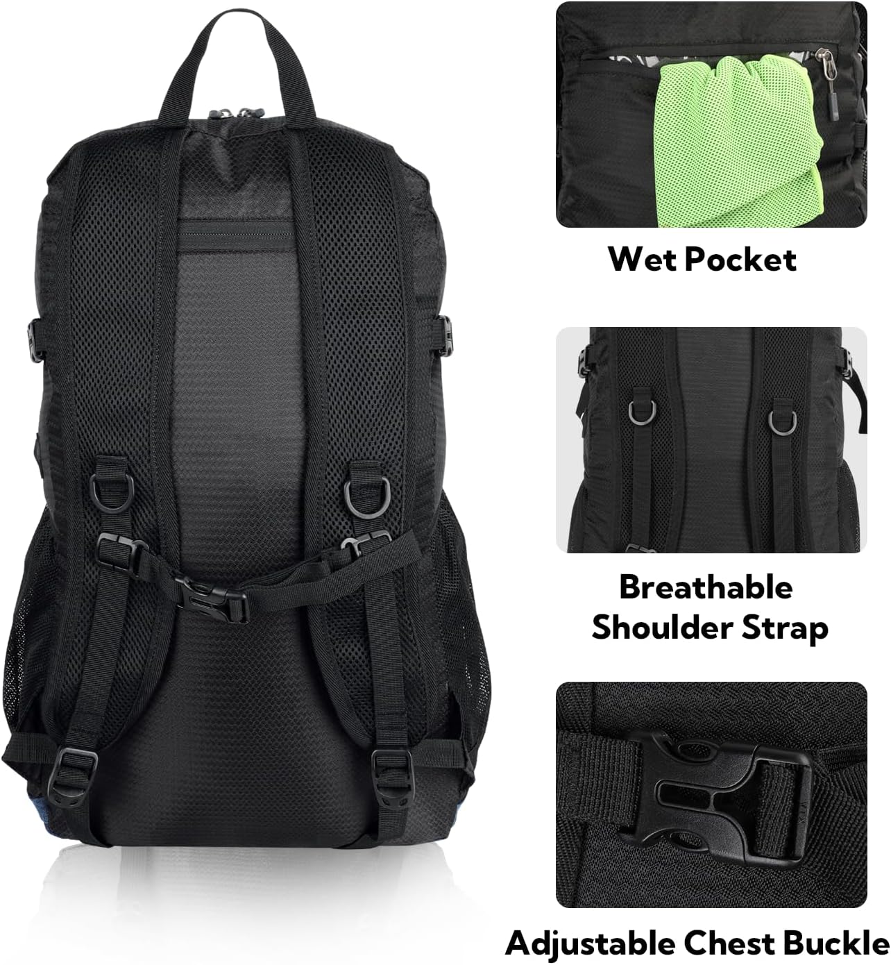 WATERFLY Lightweight Packable Hiking Backpack: 30L Foldable Travel Daypack Ultralight Camping Day Pack for Woman Man