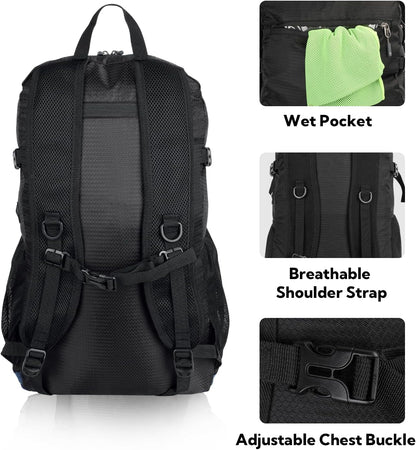 WATERFLY Lightweight Packable Hiking Backpack: 30L Foldable Travel Daypack Ultralight Camping Day Pack for Woman Man