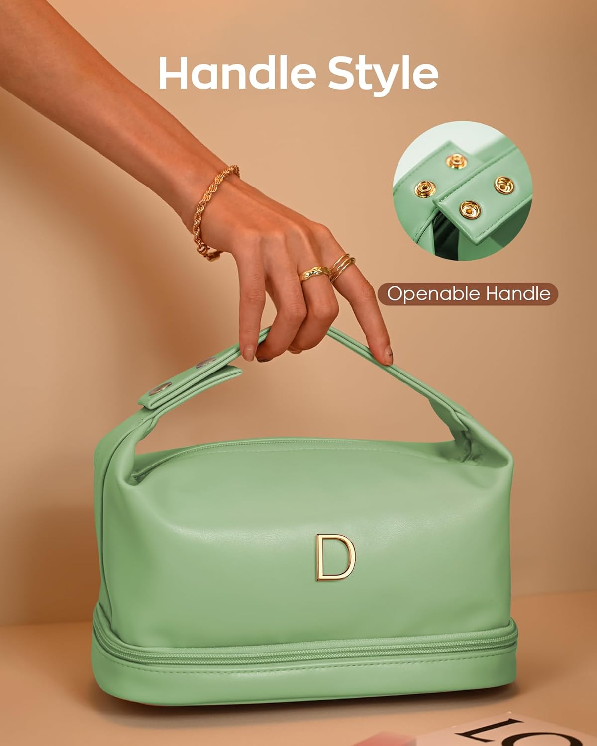 Teen Girl Gifts Trendy Stuff, Makeup Bags for Women with Handle, Initial Double Layer Cosmetic Bag with Makeup Brush Organizer, Birthday Gifts for 11 12 13 14 15 16 17 18 19 Year Old Girls