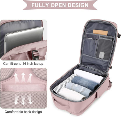 coowoz Large Travel Backpack For Women Men,Carry On Backpack Flight Approved,Hiking Backpack Waterproof Outdoor Rucksack Casual Daypack Fit 15.6 Inch Laptop Shoes Compartment (Pink Purple-L)