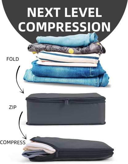 6 Set Compression Packing Cubes for Travel, Large Medium Small Luggage Organizers, Storage Bags for Clothes (6 Pack, Charcoal Gray)