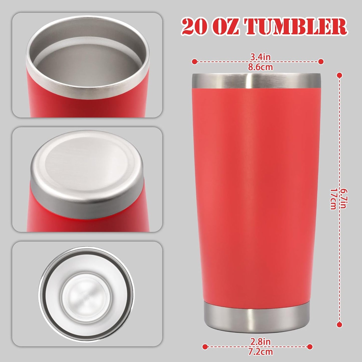 20 oz Tumbler with lid Double Wall Vacuum Insulated Tumblers Stainless Steel Coffee Mug Travel Coffee Tumbler Powder Coated Tumbler Cup Keep Hot&Cold- (Red 1 Pack)