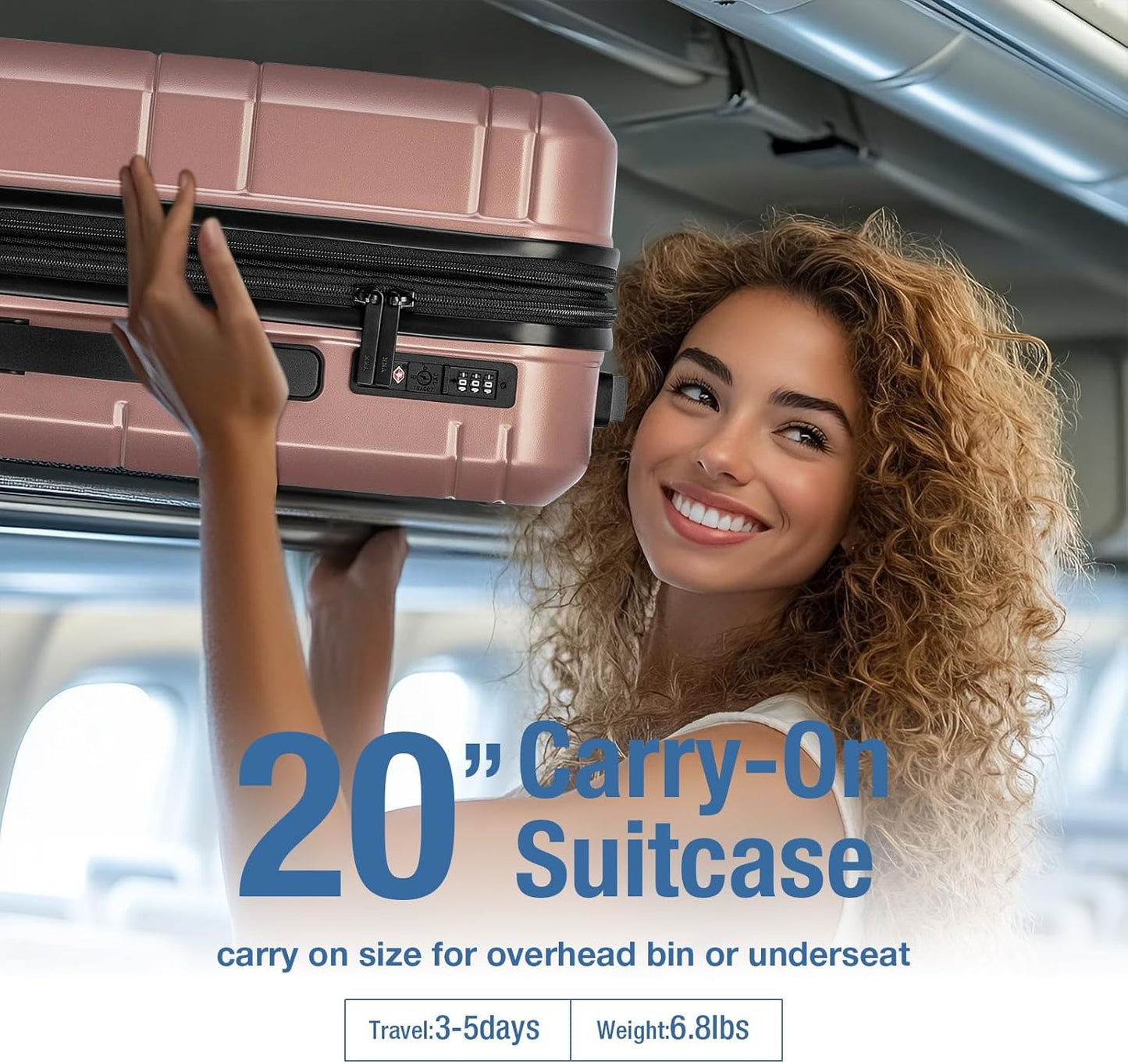 KYME Carry On Luggage 22x14x9 Airline Approved with TSA Lock Hard Shell Carry On Suitcase Lightweight Suitcases with Wheels Small Luggage for Men Women,Carry-On 20 Inch,Rose Gold