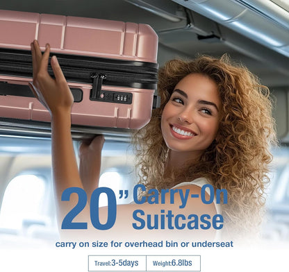 KYME Carry On Luggage 22x14x9 Airline Approved with TSA Lock Hard Shell Carry On Suitcase Lightweight Suitcases with Wheels Small Luggage for Men Women,Carry-On 20 Inch,Rose Gold