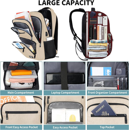 Backpck for Women, School backpacks for Girls Boys Teen, 15.6 inch Laptop Back Packs with USB Charger Port, Mochilas for Business, College, Beige