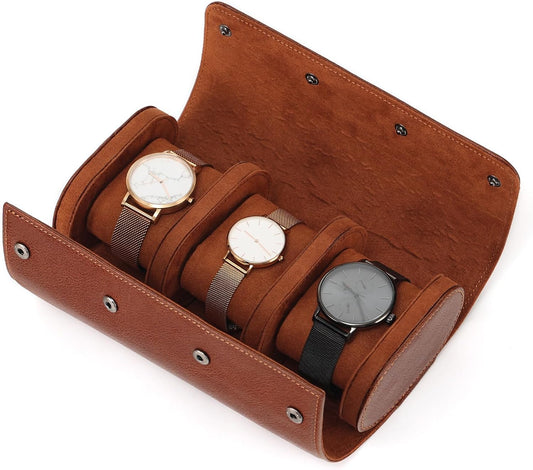 JOYIR Watch Roll for Travel, Genuine Leather Watch Case Organizer with 3 Pillows | Portable Storage & Display Case for Men, Women | Ideal Gift for Father's Day, Birthday, Christmas