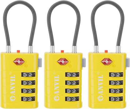 ANVIL 4 Digit Luggage Locks, TSA Locks for Luggage, Advanced TSA008 core, Alert Indicator for Your Travel Lock, Suitcase Lock. (3, Yellow)