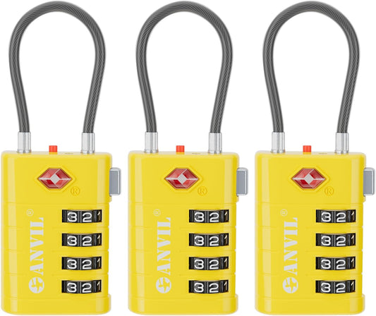 ANVIL 4 Digit Luggage Locks, TSA Locks for Luggage, Advanced TSA008 core, Alert Indicator for Your Travel Lock, Suitcase Lock. (3, Yellow)
