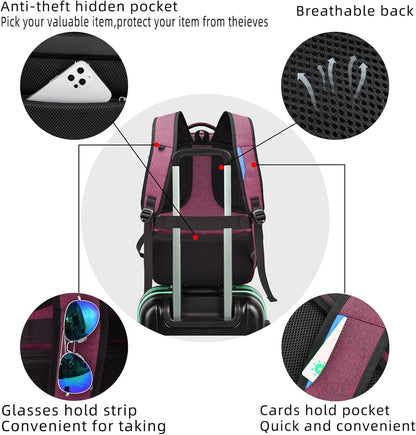 DUSLANG 17 Inch Laptop Backpack for Travel Water Resistant College Backpack for Women Laptop Bag with USB Charging Port Work Backpack,Rose
