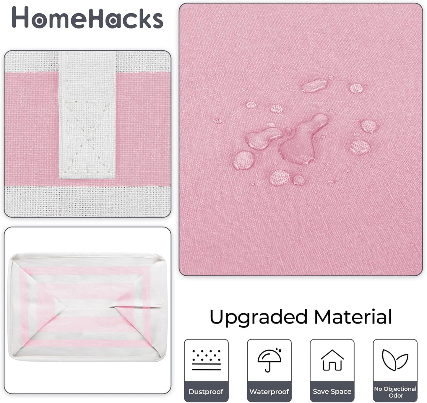 HomeHacks 2 Pack Large Laundry Baskets, Waterproof, Freestanding Laundry Hampers, Collapsible Clothes Hamper with Reinforced Handles in Laundry, College Dorm, Bathroom, Bedroom (Pink, 88Lx2)