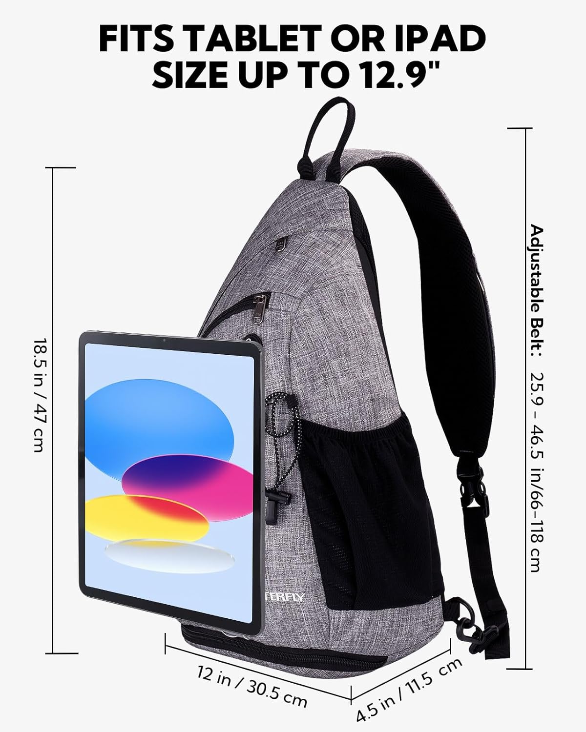 WATERFLY Large Crossbody Sling Bag: Over Shoulder Backpack Daypack Casual Cross Chest Side Pack