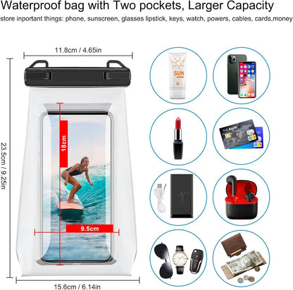 Large Capacity Waterproof Phone Pouch Floating, Waterproof Bag Case for iPhone 15 14 Pro Max 13 12 11 X XR 8 Plus Samsung Up to 6.9'', IPX8 Water Proof Phone Dry Bag for Boating Swimming Kayaking