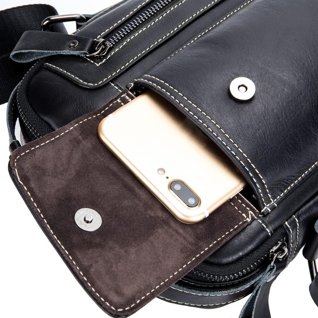 KPYWZER Genuine Leather Shoulder Bag Small Men Messenger Pack Handbag Sling Crossbody Bag Man Purse for Business