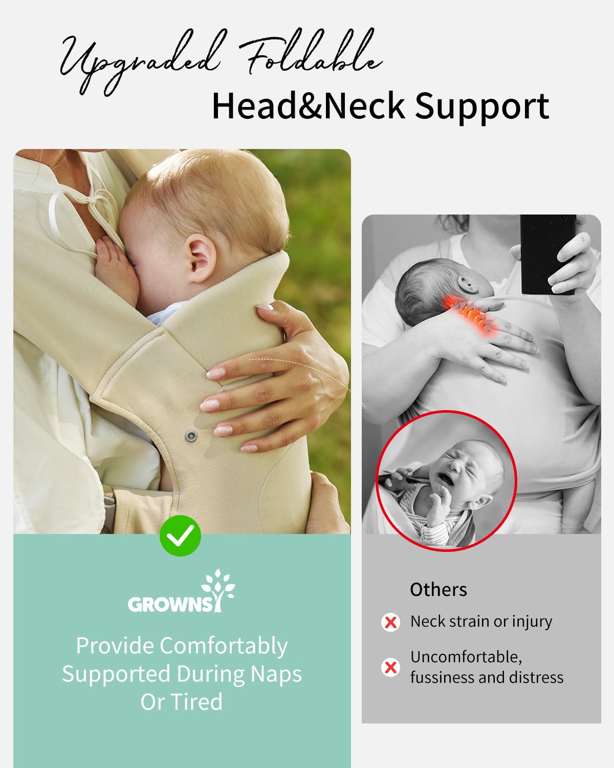 GROWNSY Baby Carrier Newborn to Toddler, Cozy Baby Wraps Carrier, Ergonomic Baby Carrier with Head Support, Cream