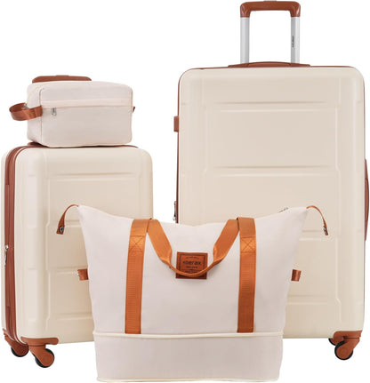 Merax Luggage Set 2 Piece Suitcase Sets with Spinner Wheel,Lightweight Hardside Expandable Travel Laggage with TSA Lock,Suitcase with Travel Bag(20"/28",Khaki & Brown)