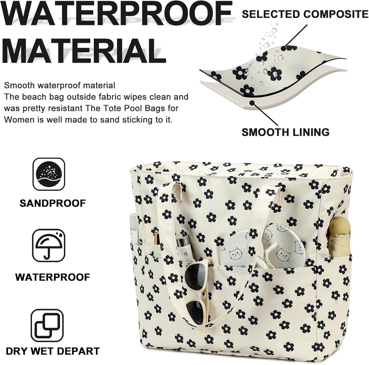 Waterproof Beach Tote Pool Bags for Women Ladies Extra Large Gym Tote Carry On Bag With Wet Compartment for Weekender Travel