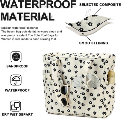 Waterproof Beach Tote Pool Bags for Women Ladies Extra Large Gym Tote Carry On Bag With Wet Compartment for Weekender Travel