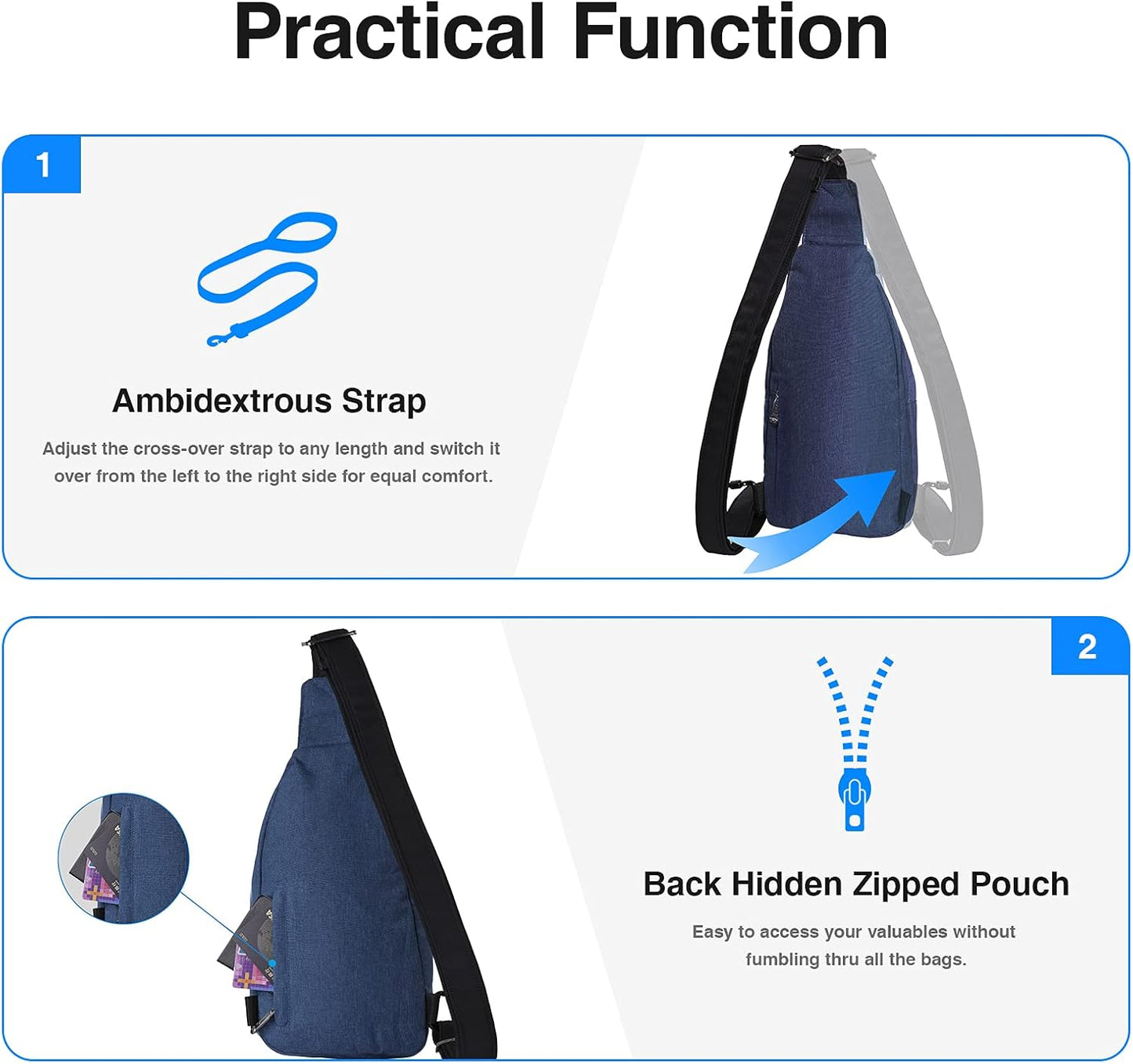 WATERFLY Small Crossbody Sling Backpack Anti Theft Backpack for Traveling Chest Shoulder Bag
