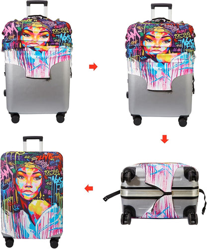WUJIAONIAO Travel Luggage Cover Baggage Suitcase Cover Protector Skins 18-32 Inch (Graffiti A8, M (for 22-24 inch luggage))