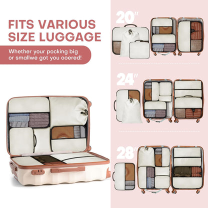 8 PCS Compression Packing Cubes for Travel Women, Compression Bags Organizer for Luggage Space Saving Travel Essentials and Carry on, Luggage Organizer Bags for Suitcase - Beige