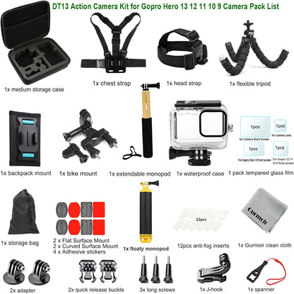 Gurmoir Accessory Kit with Waterproof Case for Go Pro Hero 13 12 11 10 9 Black. Underwater Diving Housing Floating Hand Grip Screen Protector Bundle Pack for GoPro 13 12 11 10 9 Camera(DT13)