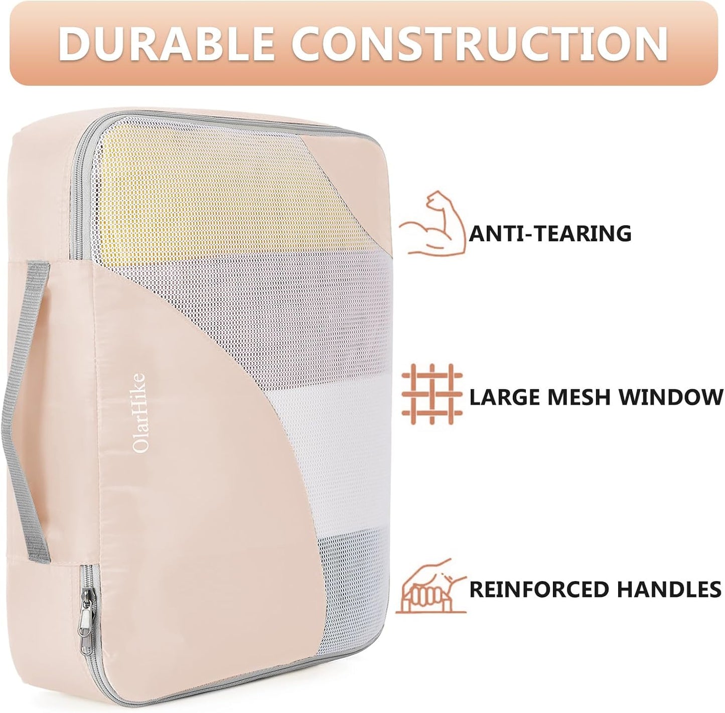 10 Set/8 Set Packing Cubes for Travel, Gifts for Women Mom,Anti-Tearing Suitcase Organizer for Luggage with Shoe & Hanging Toiletry Bag,OlarHike Vacation Essentials & Accessories for Cruise Ship,Cream