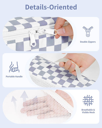 Narwey 7 Set Checkered Packing Cubes for Travel Carry on Suitcase Luggage Organizer Bags for Kids Women Men, Durable Packing Organizers Bag, Travel Essentials Accessories (Grayish Blue Checkerboard)