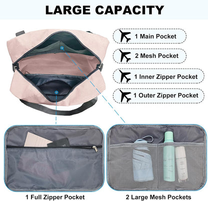 Foldable Carry on Luggage Bag 22x14x9 Personal Item Bag for Airplanes Travel Duffel Bags for Women and Men (40L, Pink)