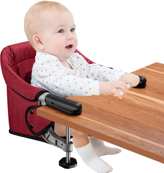Hook On Chair,Clip on High Chair, Fold-Flat Storage Portable Baby Feeding Seat, High Load Design, Attach to Fast Table Chair Removable Seat for Home and Travel(Red)