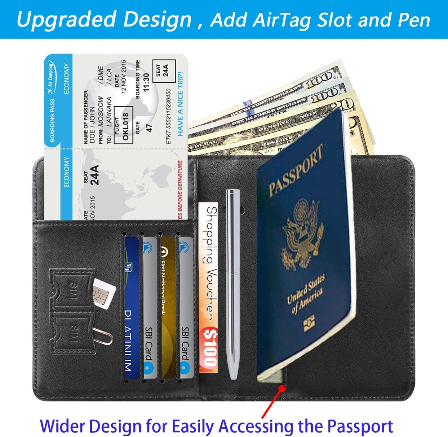 Airtag Passport Holder Cover Wallet Travel Essentials RFID Blocking Leather Card Case International Must Haves Travel Accessories for Women Men(119#Black)