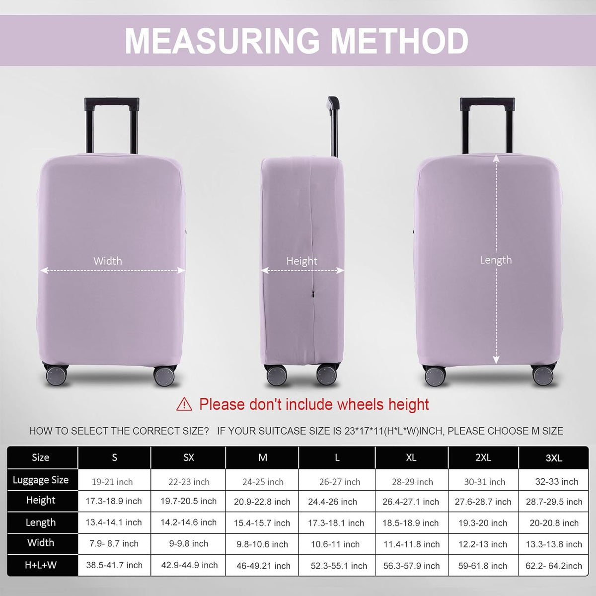 Travel Luggage Cover Suitcase Protector Scratch-Resistant Fit 19-31 Inch Suitcase, Not Included Suitcase (Lavender Purple, M(24-25 inch))