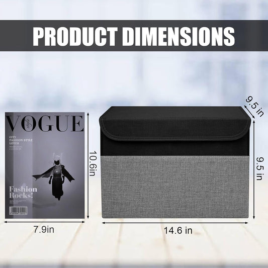 Large 22 Quart Linen Fabric Foldable Storage Bin Cube Organizer Basket with Flip-Top Lid & Handles, Clothes Blanket Box for Home, Office, Closet, Black & Gray, 4 Pack 14.6 x 9.5 x 9.5