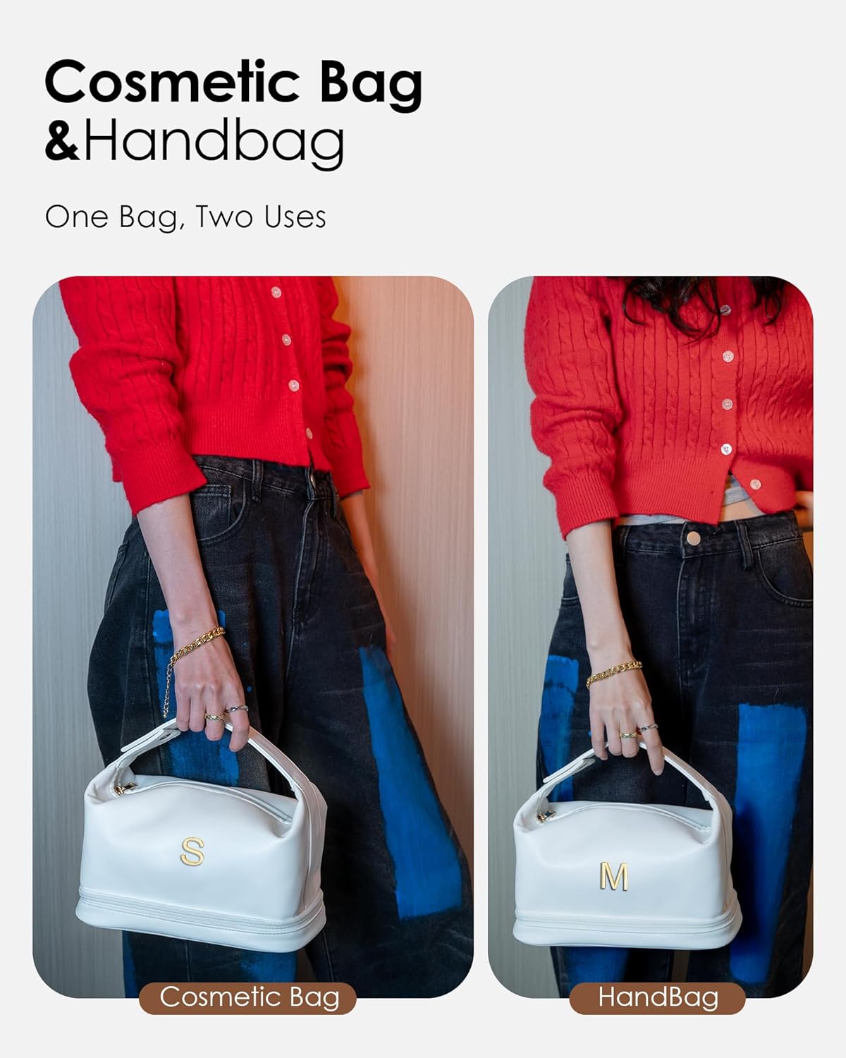 Gift Ideas for Teen Girls- Gifts for Daughter, Gift for College Girls, Initial Large Makeup Bag, Bride To Be Gifts, Cosmetic Bag, Bachelorette Party Women Wedding Bridal, Bride Gifts