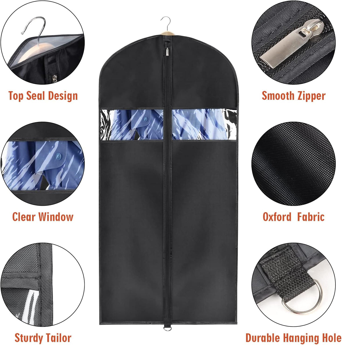 Univivi Lightweight Garment Bag Suit Bag for Storage and Travel (24"X50"-5pcs - Oxford)