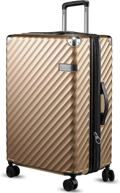 LUGGEX Luggage with Spinner Wheels, Polycarbonate Expandable Hard Shell Suitcase, Checked Large 28 Inch, Champagne