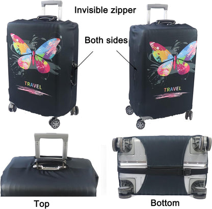 MosaiRudo Thicker Luggage Cover Elastic Suitcase Cover Protector Fits 18-32 Inch Suitcase Travel Accessories (Butterfly, XL)