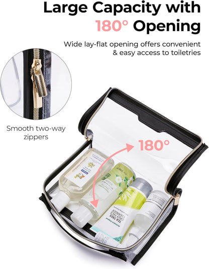 BAGSMART TSA Approved Toiletry Bag, Clear Travel Toiletry Bag, Makeup Cosmetic Pouch Bag for Women Men Carry on Airline Quart Size Organizer for Travel Essentials (Gray, Pack of 2)