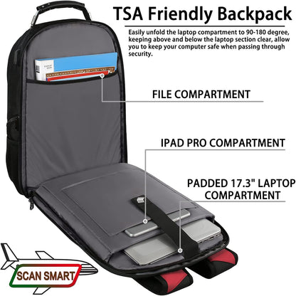 17.3 Laptop Backpack, Extra Large Travel laptop Backpack with Rain Cover, TSA Friendly Flight Approved with RFID Anti Theft Pocket and USB Charger Port, Water Resistant College Bag for Men and Women