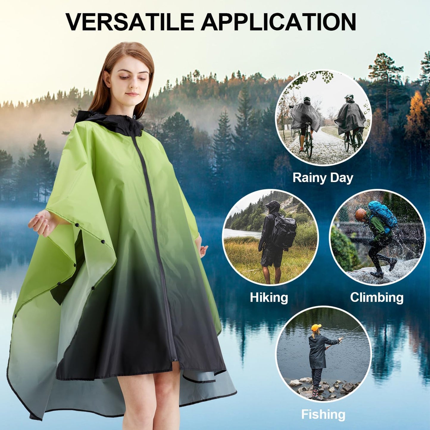 Rain Poncho Jacket Coat Hooded Zipper Style for Women/Men/Adult with Pocket
