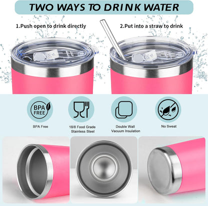 20oz Tumbler with Straw and Brush, Stainless Steel Vacuum Insulated tumbler, Double Wall Insulated Coffee Tumbler for Outdoor, Home, Travel,Office (peach，4pcs)