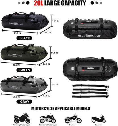 Waterproof Duffel& Luggage Bag - Motorcycle Dry Bag Tail Saddle Bags with Roll Top Closure,Large Storage Space,for Camping, Kayaking, Fishing & Traveling(Grey, 20L)